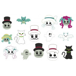 Stickserie - Spooky Friends incl. passenden Buttons, Stifteaufsätze & Anhänger